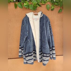 Vintage Fleece Warm Winter Coat Jacket Women Blue White